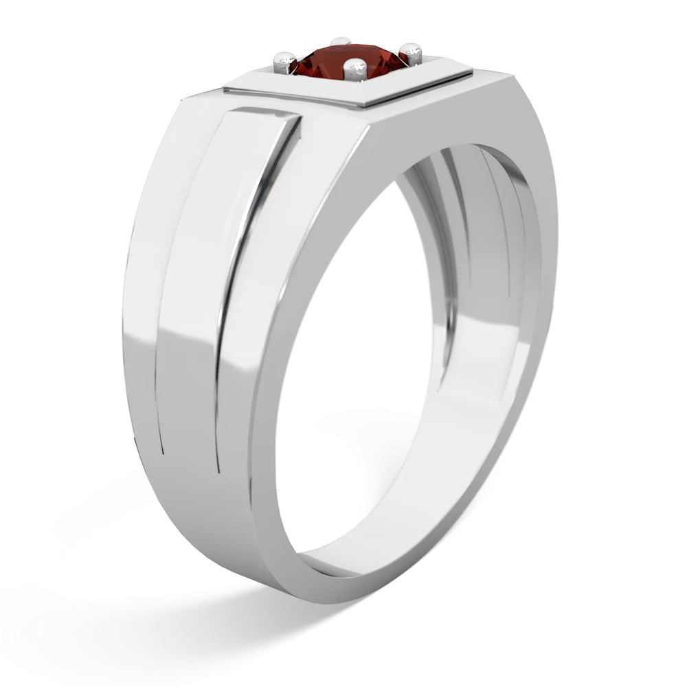 Garnet Men's Squared Circle 14K White Gold ring R0480