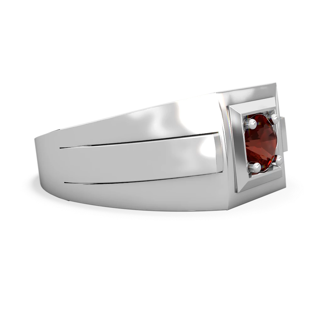 Garnet Men's Squared Circle 14K White Gold ring R0480