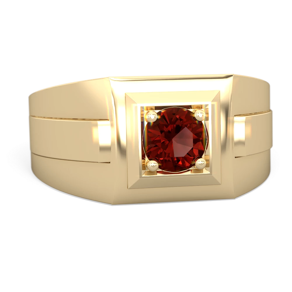 Garnet Men's Squared Circle 14K Yellow Gold ring R0480