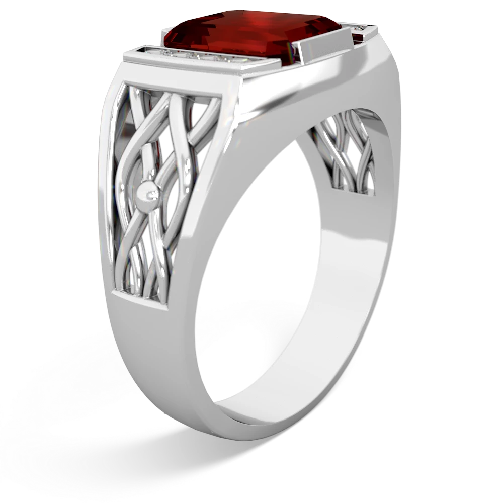 Garnet Men's Vine 14K White Gold ring R0490