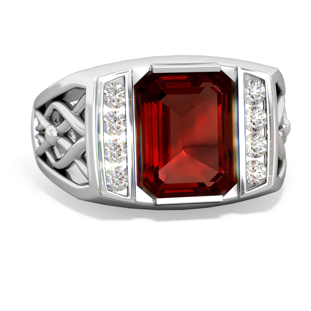 Garnet Men's Vine 14K White Gold ring R0490