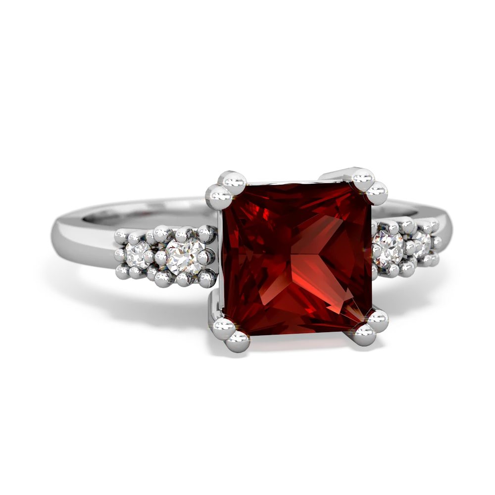 Garnet Art Deco Princess 14K White Gold ring R2014