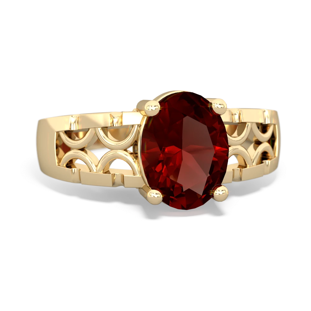 Garnet Art Deco Filigree 14K Yellow Gold ring R2322