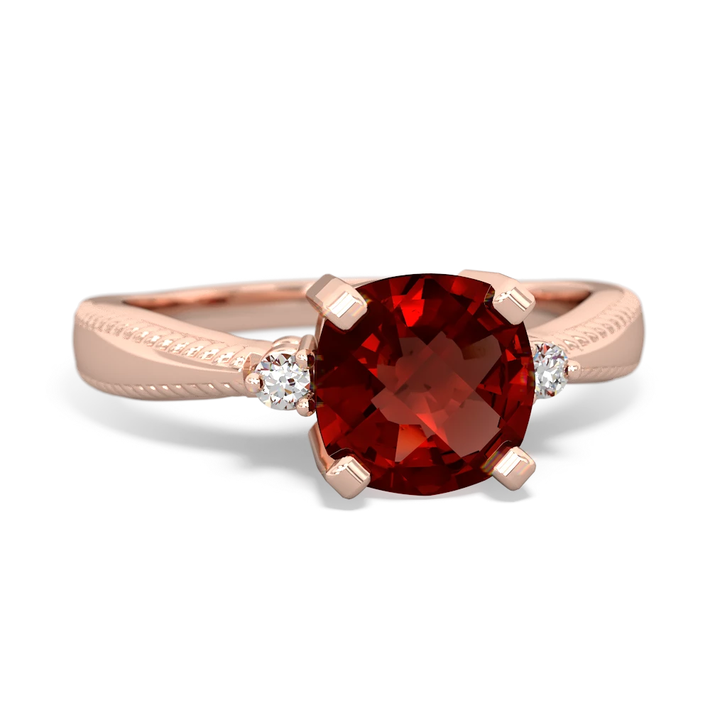 Garnet Cushion Rope 14K Rose Gold ring R2484