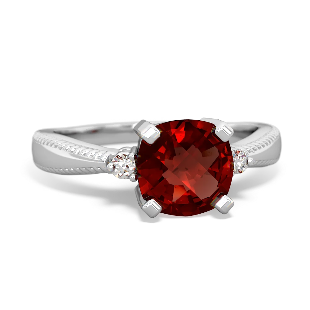 Garnet Cushion Rope 14K White Gold ring R2484