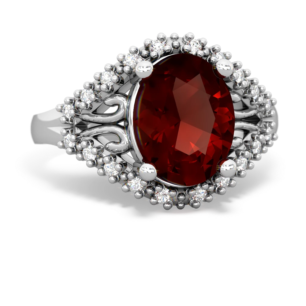 Garnet Antique Style Cocktail 14K White Gold ring R2564