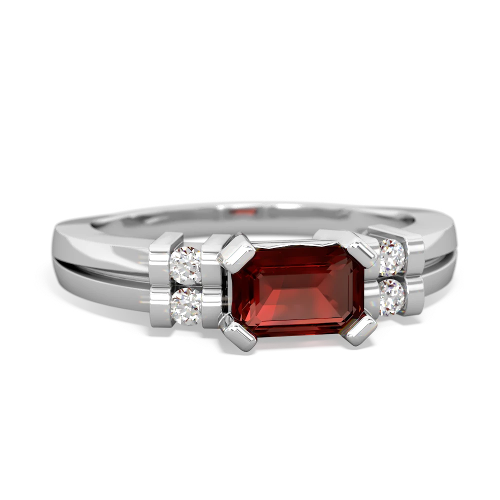 Garnet Art Deco East-West 14K White Gold ring R2590