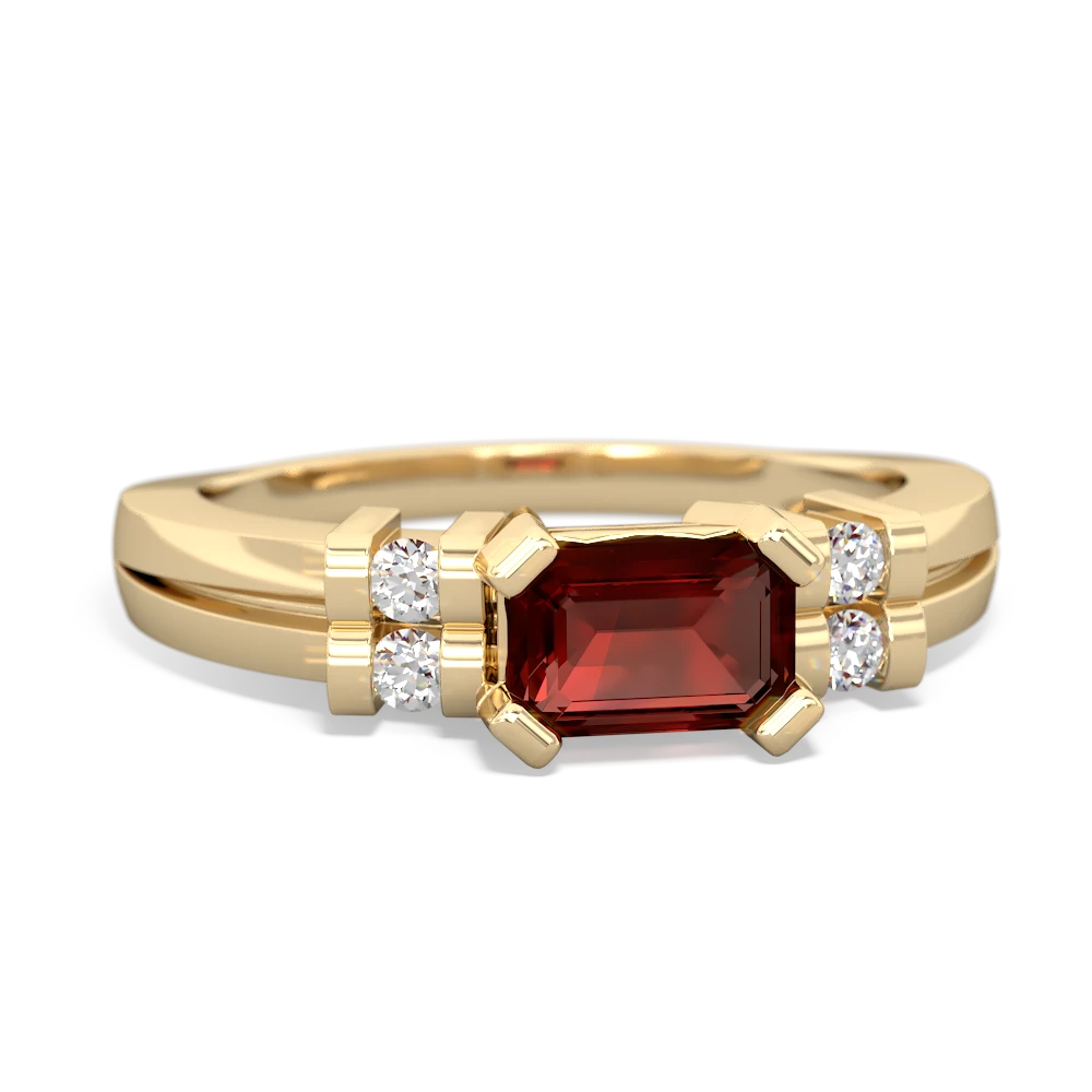 Garnet Art Deco East-West 14K Yellow Gold ring R2590