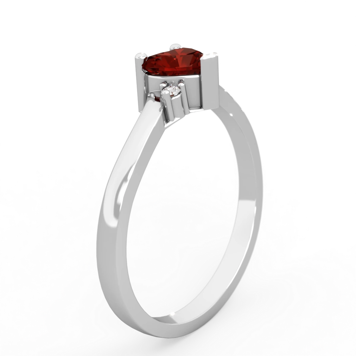 Garnet Delicate Heart 14K White Gold ring R0203