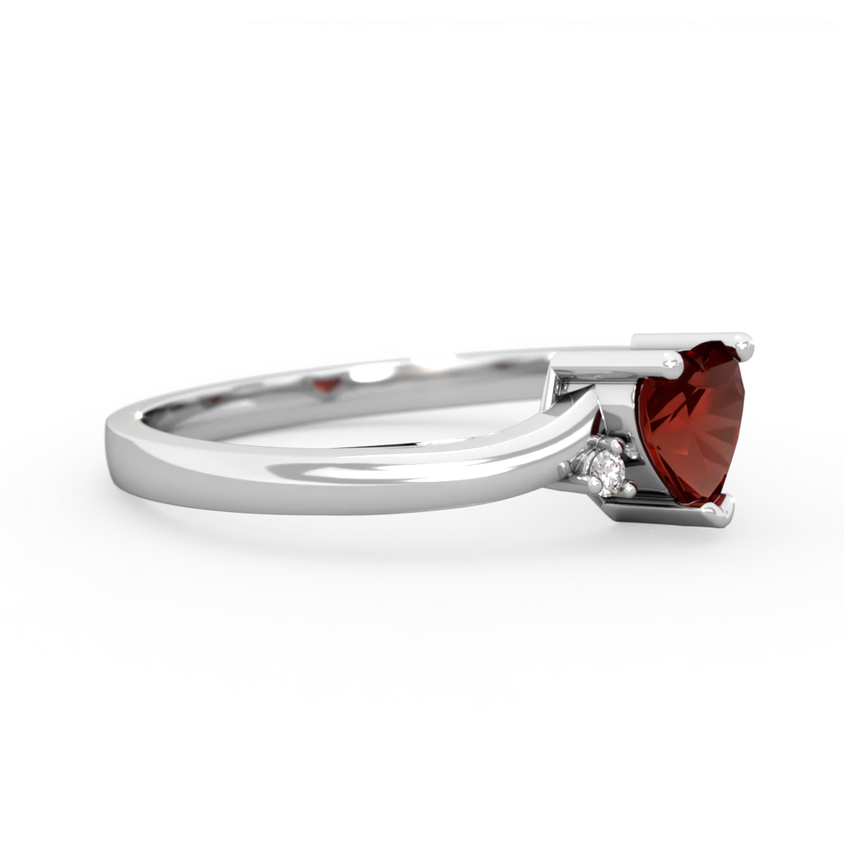 Garnet Delicate Heart 14K White Gold ring R0203