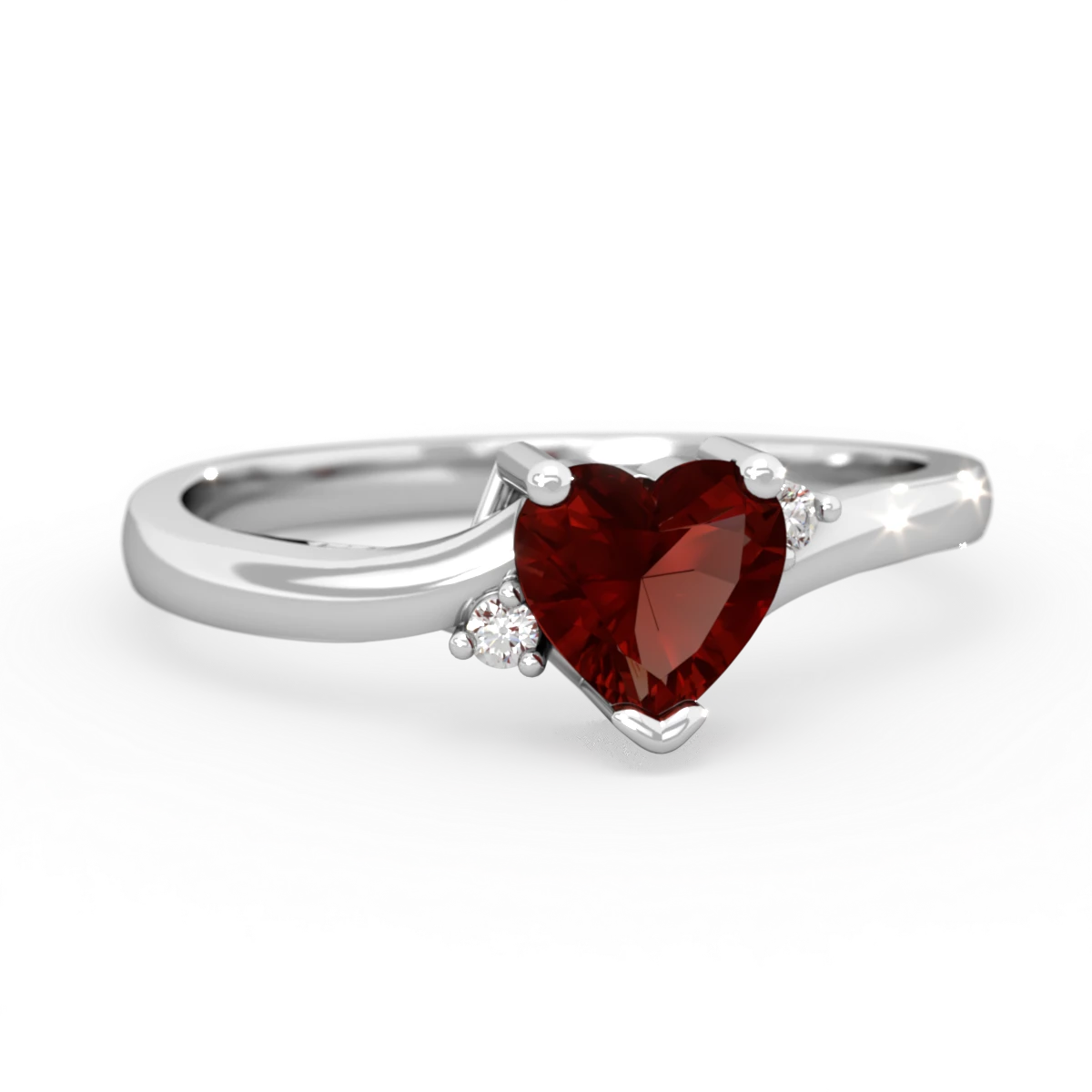 Garnet Delicate Heart 14K White Gold ring R0203