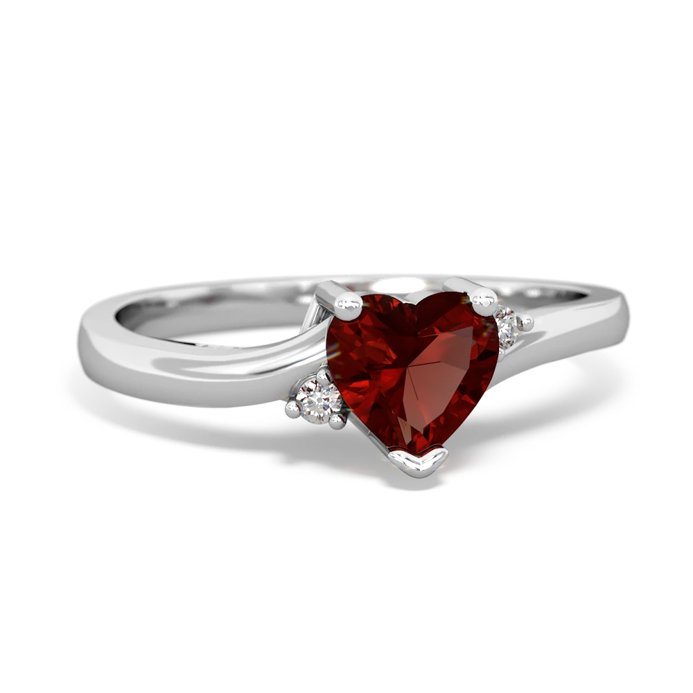 Garnet Delicate Heart ring 14K White Gold JewelsForMe