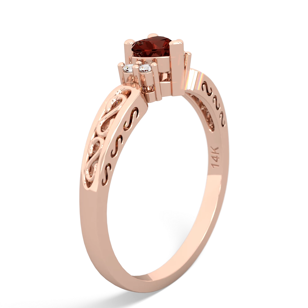 Garnet Filligree Scroll Heart 14K Rose Gold ring R2429