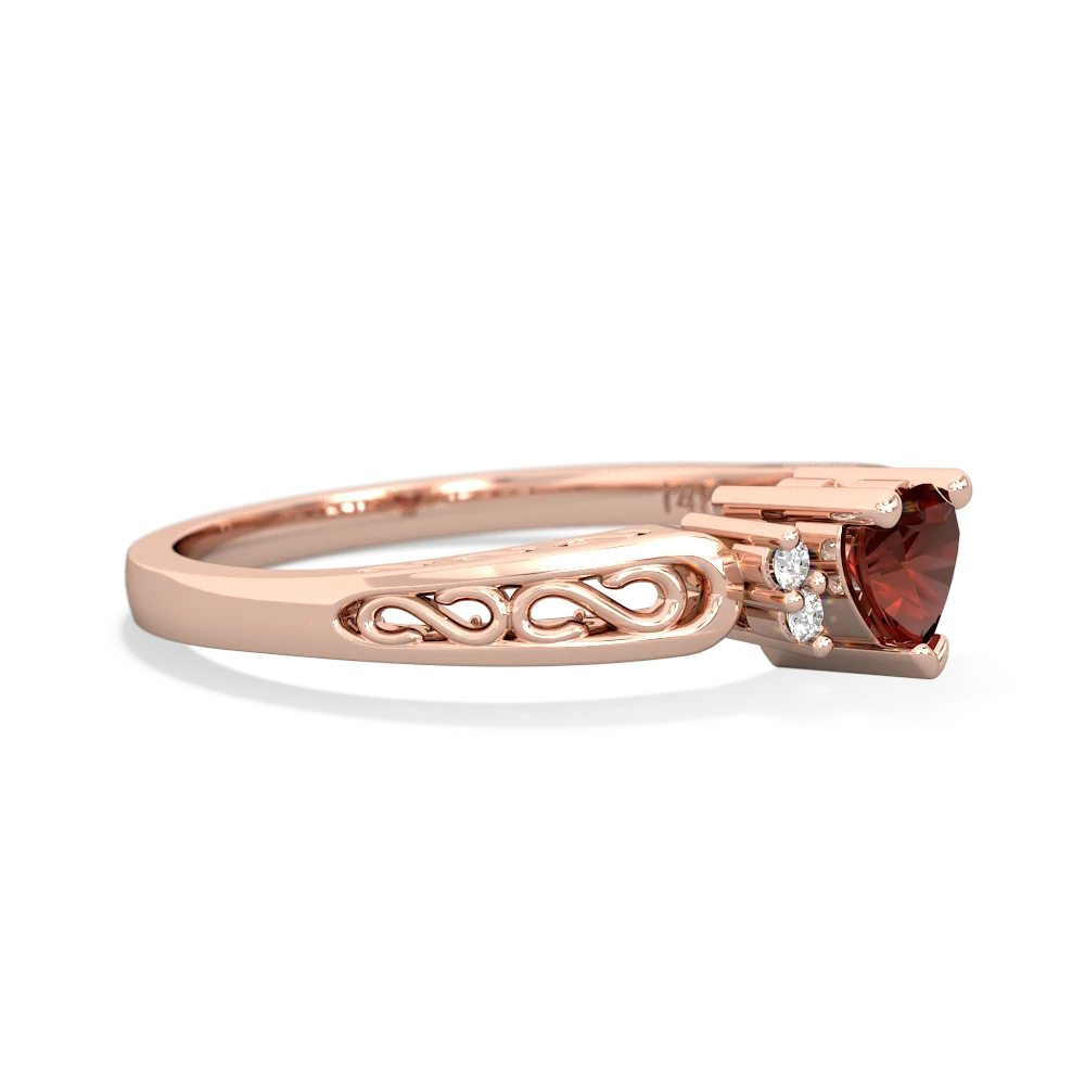 Garnet Filligree Scroll Heart 14K Rose Gold ring R2429