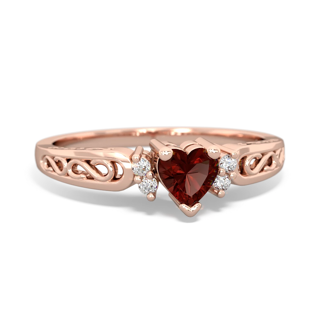 Garnet Filligree Scroll Heart 14K Rose Gold ring R2429
