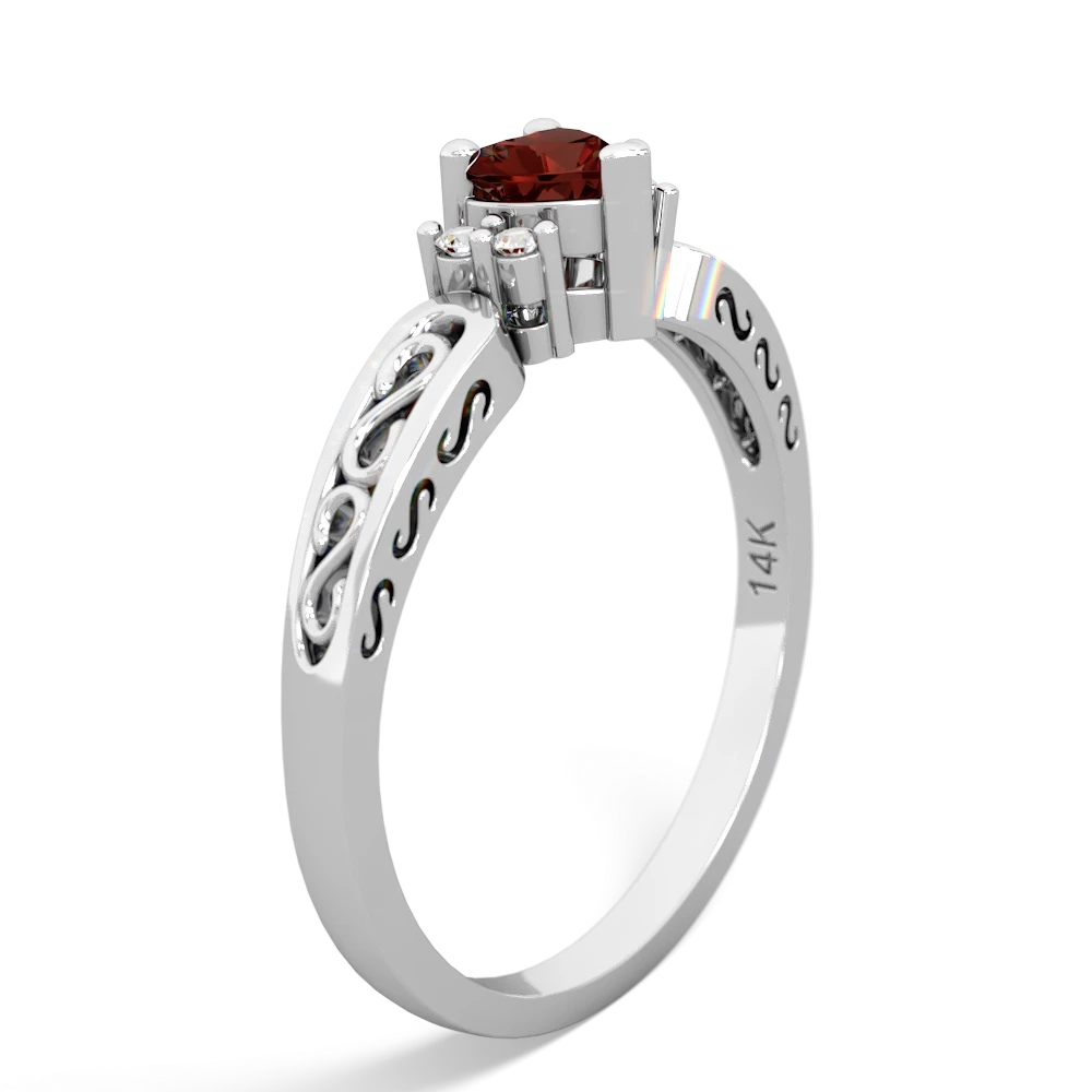 Garnet Filligree Scroll Heart 14K White Gold ring R2429