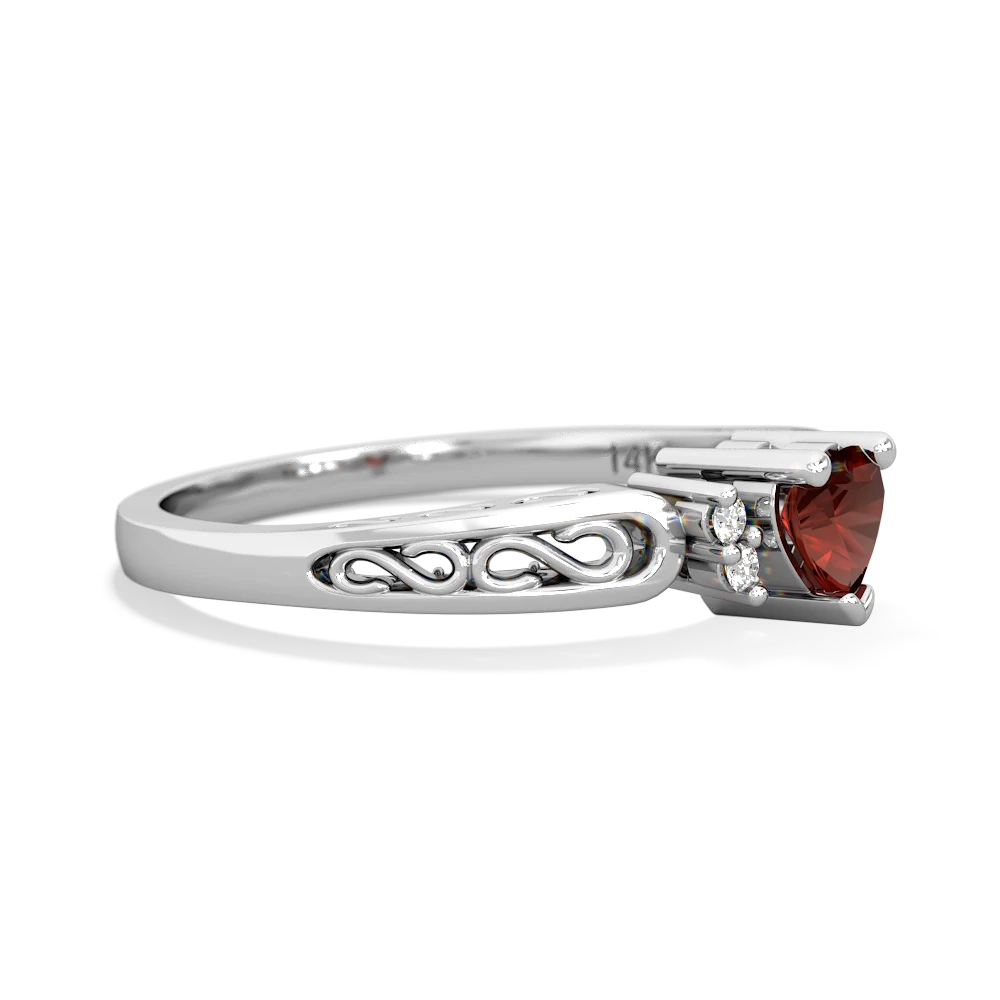 Garnet Filligree Scroll Heart 14K White Gold ring R2429