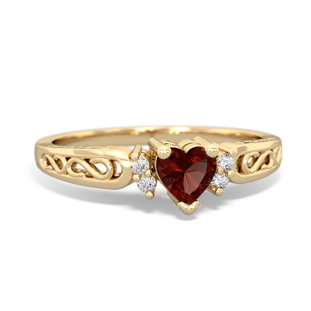 Garnet Filligree Scroll Heart 14K Yellow Gold ring R2429