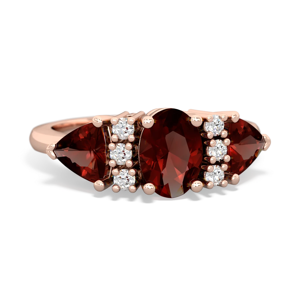 Garnet Antique Style Three Stone 14K Rose Gold ring R2186