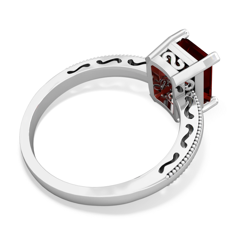 Garnet Milgrain Scroll 14K White Gold ring R2338