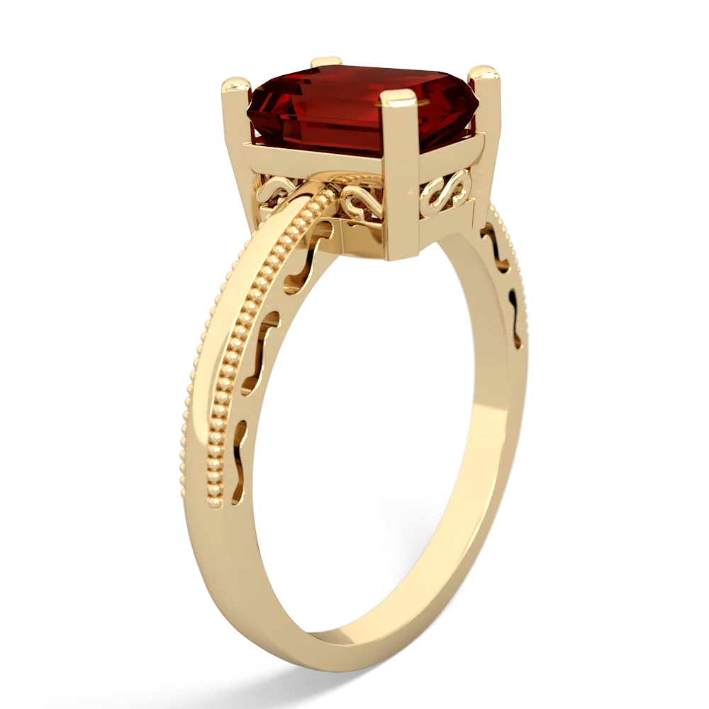 Garnet Milgrain Scroll 14K Yellow Gold ring R2338