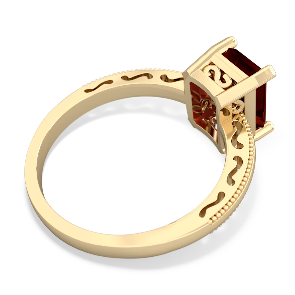 Garnet Milgrain Scroll 14K Yellow Gold ring R2338