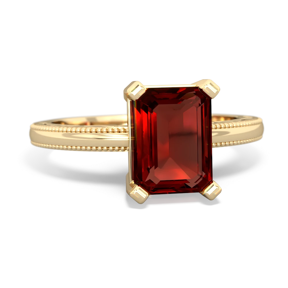 Garnet Milgrain Scroll 14K Yellow Gold ring R2338