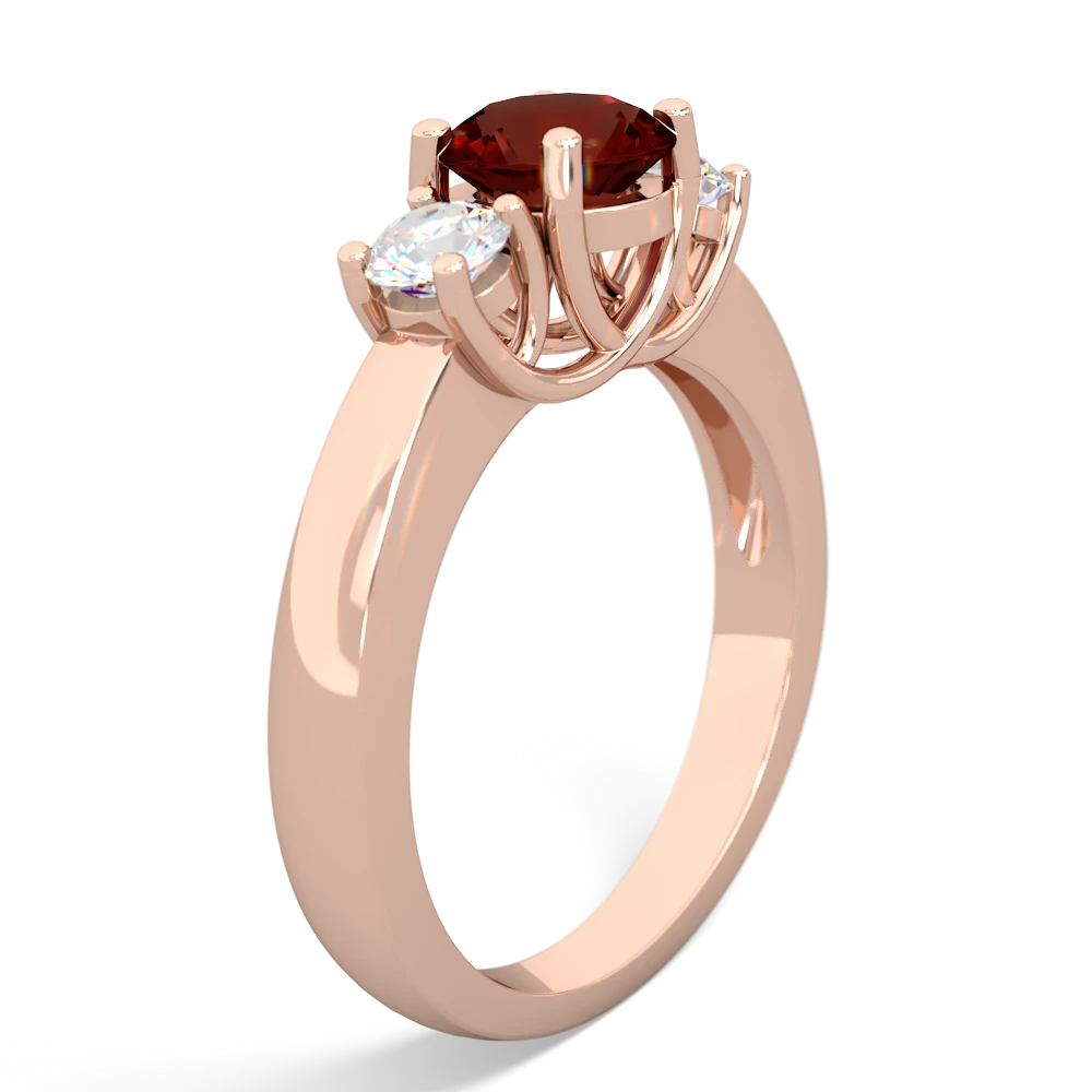 Garnet Diamond Three Stone Round Trellis 14K Rose Gold ring R4018
