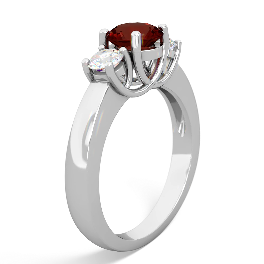 Garnet Diamond Three Stone Round Trellis 14K White Gold ring R4018