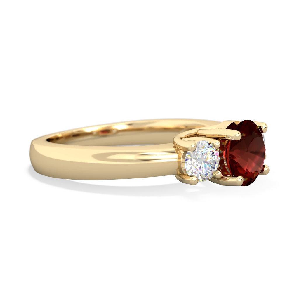 Garnet Diamond Three Stone Round Trellis 14K Yellow Gold ring R4018