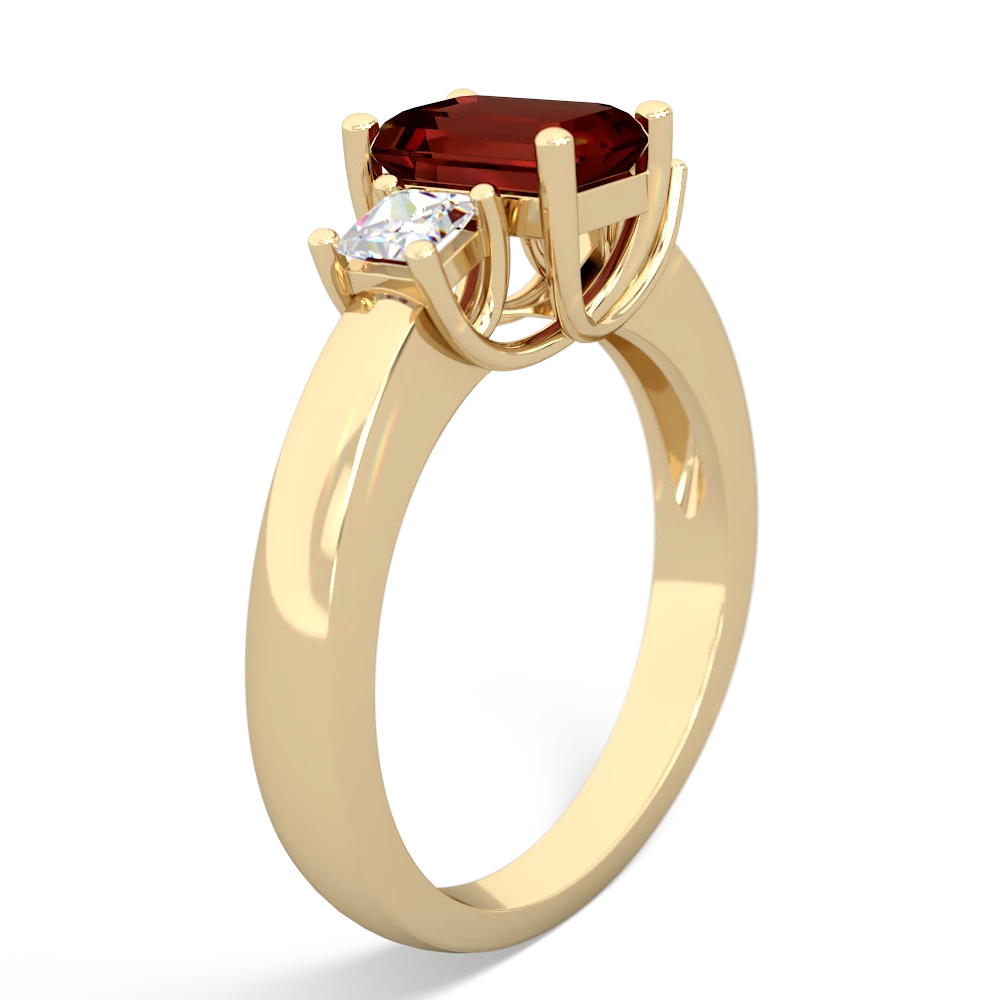 Garnet Diamond Three Stone Emerald-Cut Trellis 14K Yellow Gold ring R4021