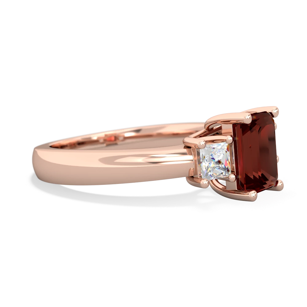 Garnet Diamond Three Stone Emerald-Cut Trellis 14K Rose Gold ring R4021