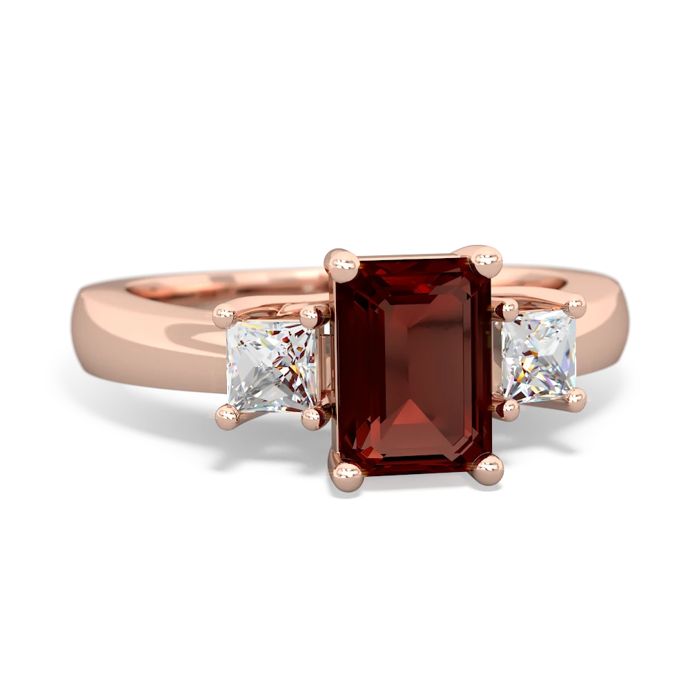 Garnet Diamond Three Stone Emerald-Cut Trellis 14K Rose Gold ring R4021