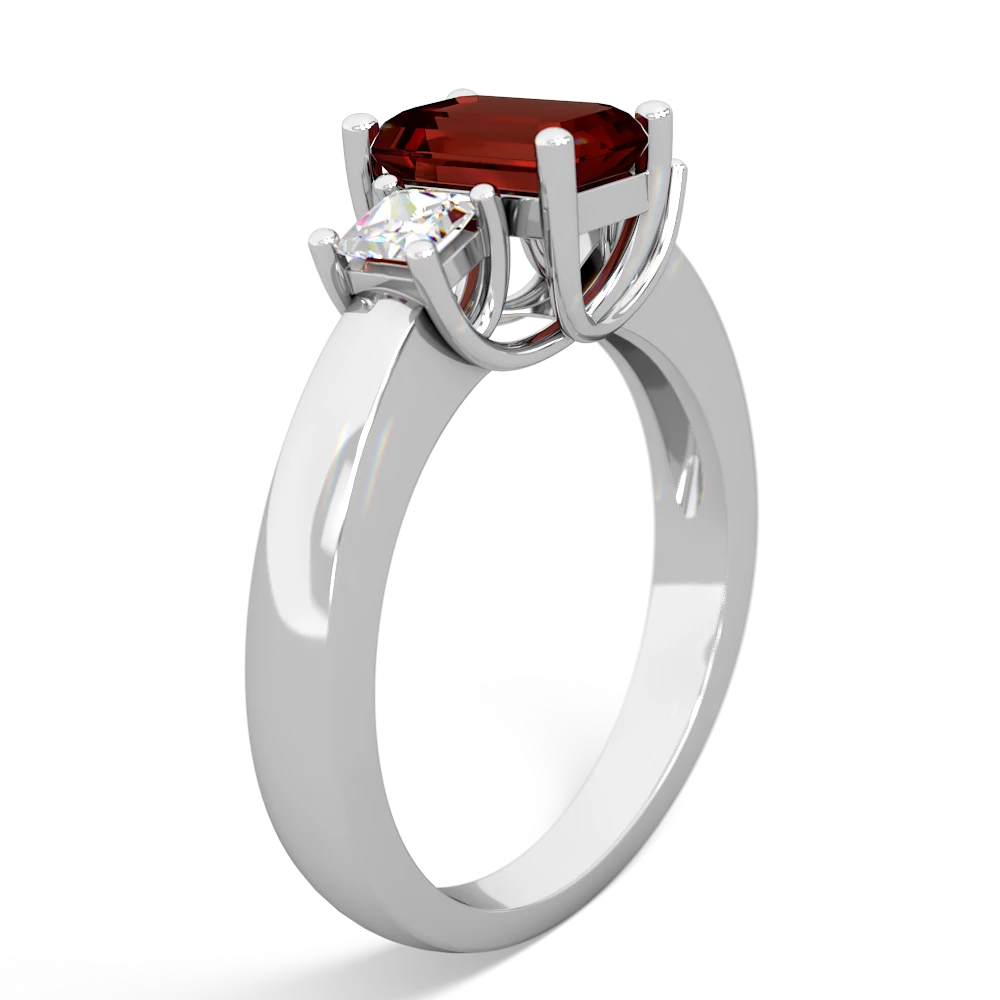 Garnet Diamond Three Stone Emerald-Cut Trellis 14K White Gold ring R4021