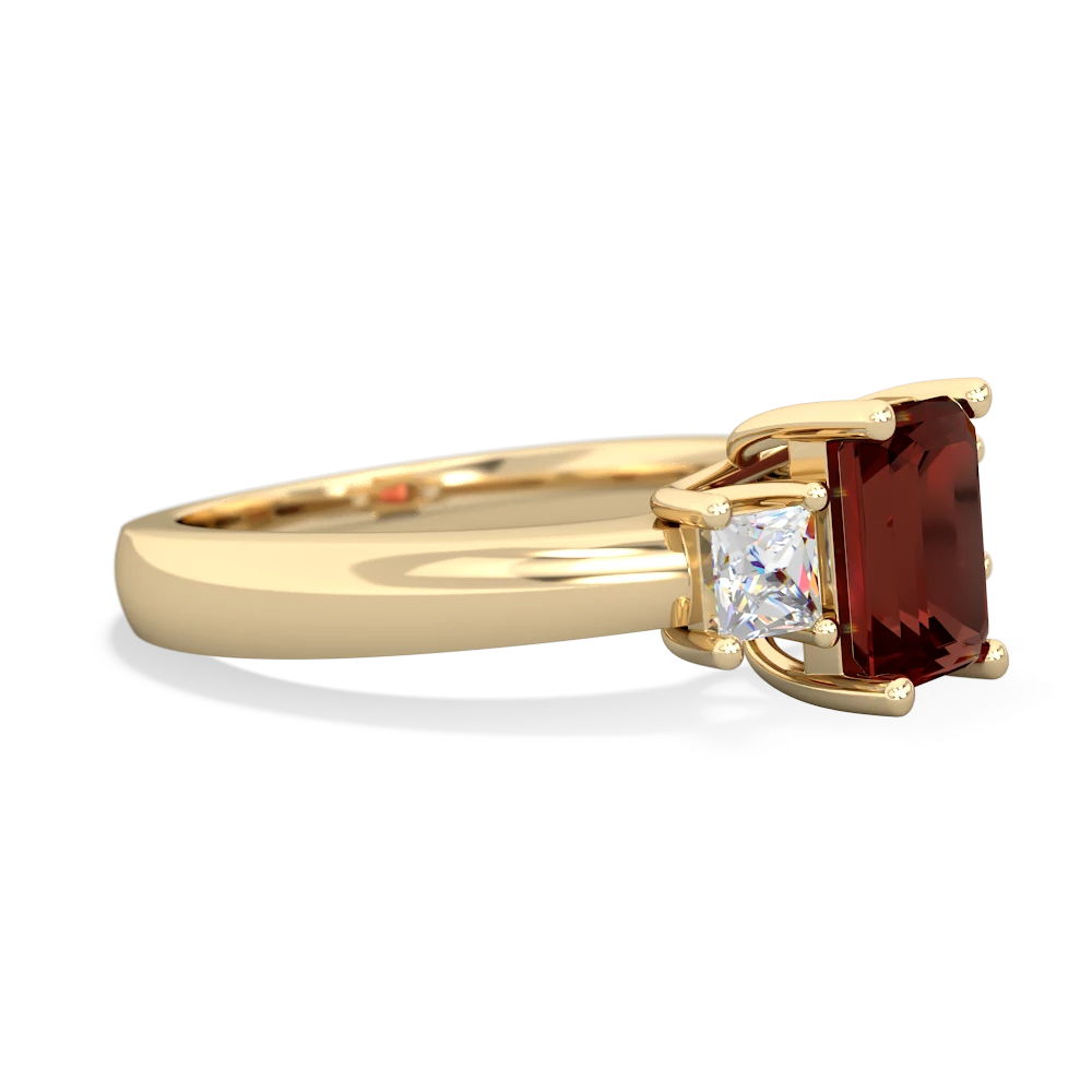 Garnet Diamond Three Stone Emerald-Cut Trellis 14K Yellow Gold ring R4021