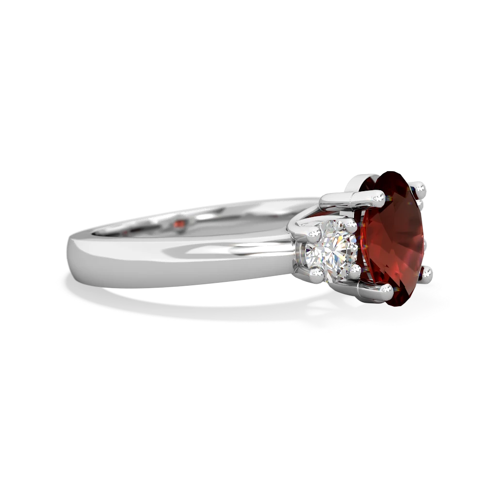 Garnet Diamond Three Stone Oval Trellis 14K White Gold ring R4024