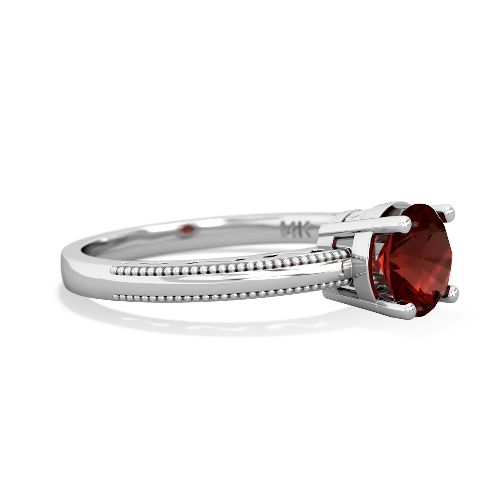 Garnet Milgrain Filigree 14K White Gold ring R5090