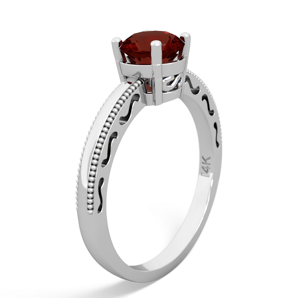 Garnet Milgrain Filigree 14K White Gold ring R5090