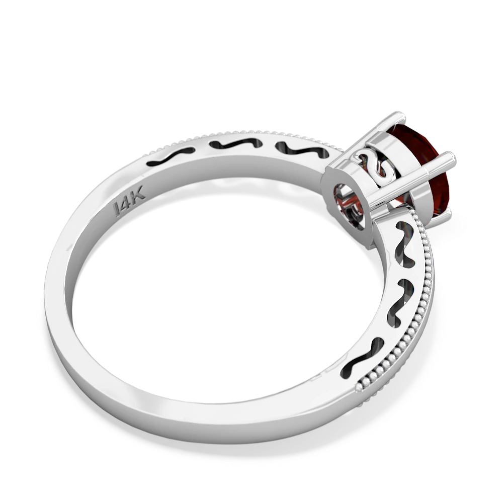 Garnet Milgrain Filigree 14K White Gold ring R5090