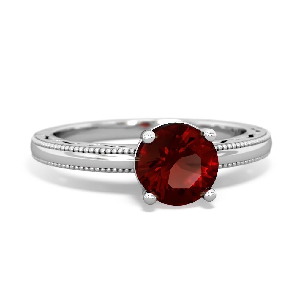 Garnet Milgrain Filigree 14K White Gold ring R5090