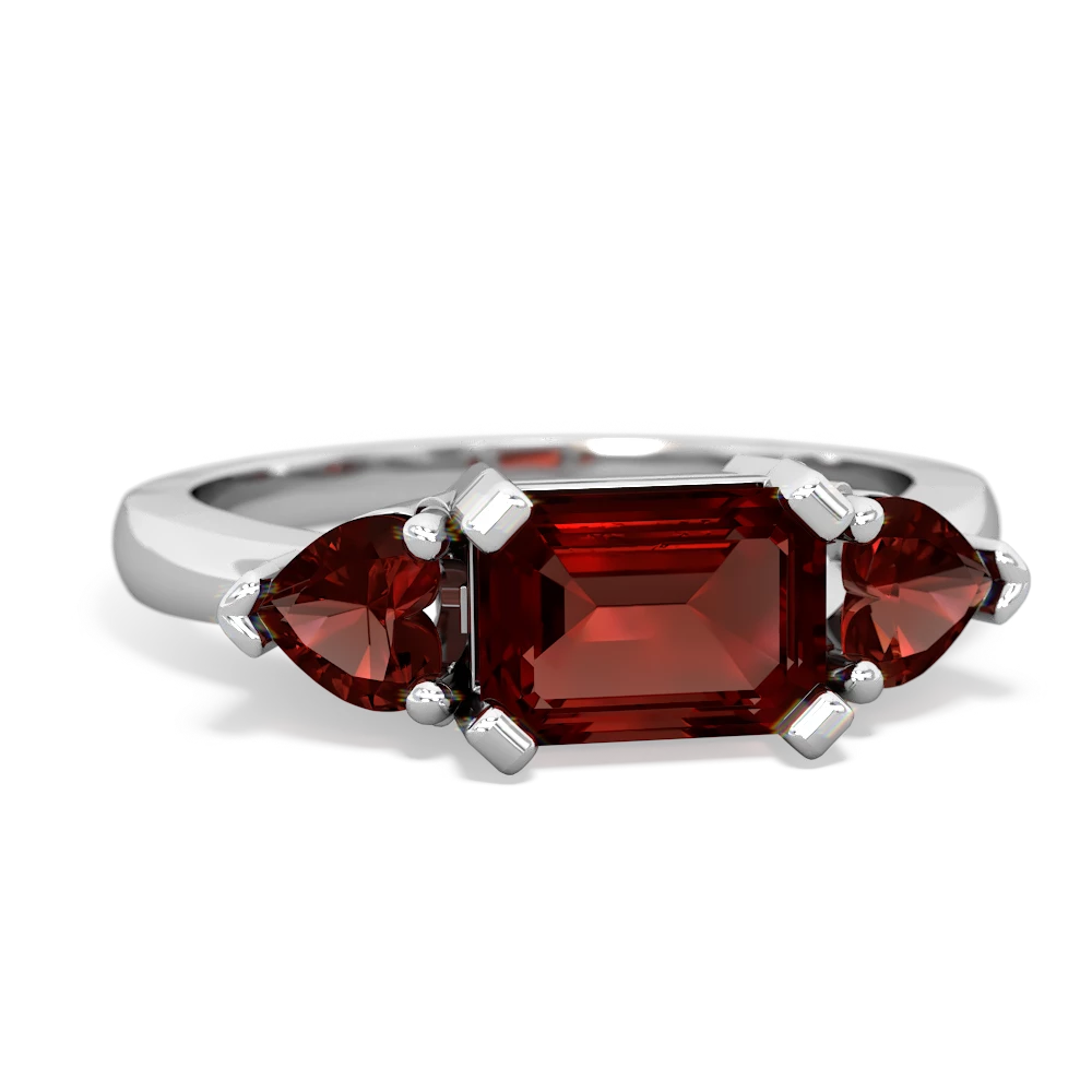 Garnet Three Stone 14K White Gold ring R5235