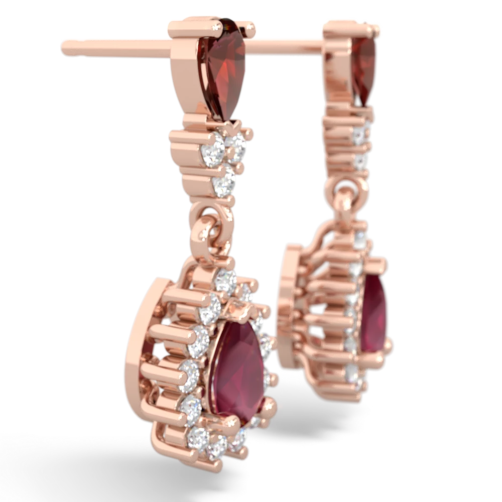 Garnet Halo Pear Dangle 14K Rose Gold earrings E1882