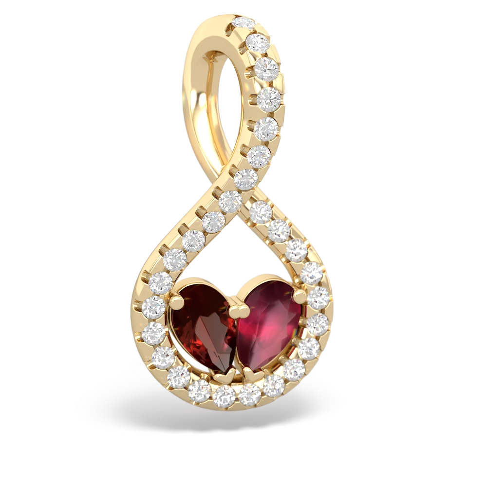 Garnet Pave Twist 'One Heart' 14K Yellow Gold pendant P5360