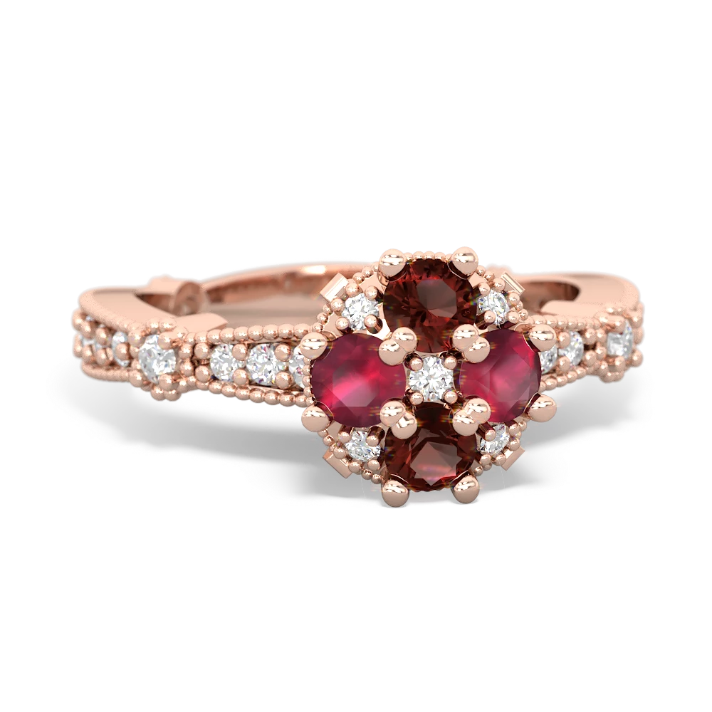 Garnet Sparkling Tiara Cluster 14K Rose Gold ring R26293RD