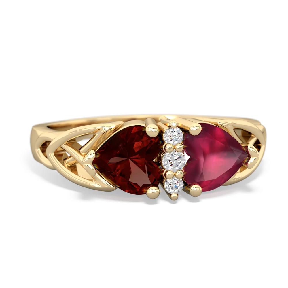 Garnet Celtic Knot Double Heart 14K Yellow Gold ring R5040