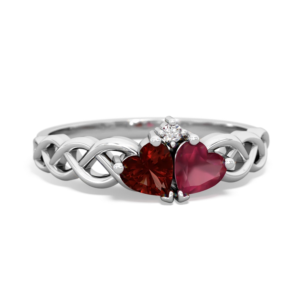 Garnet Heart To Heart Braid 14K White Gold ring R5870