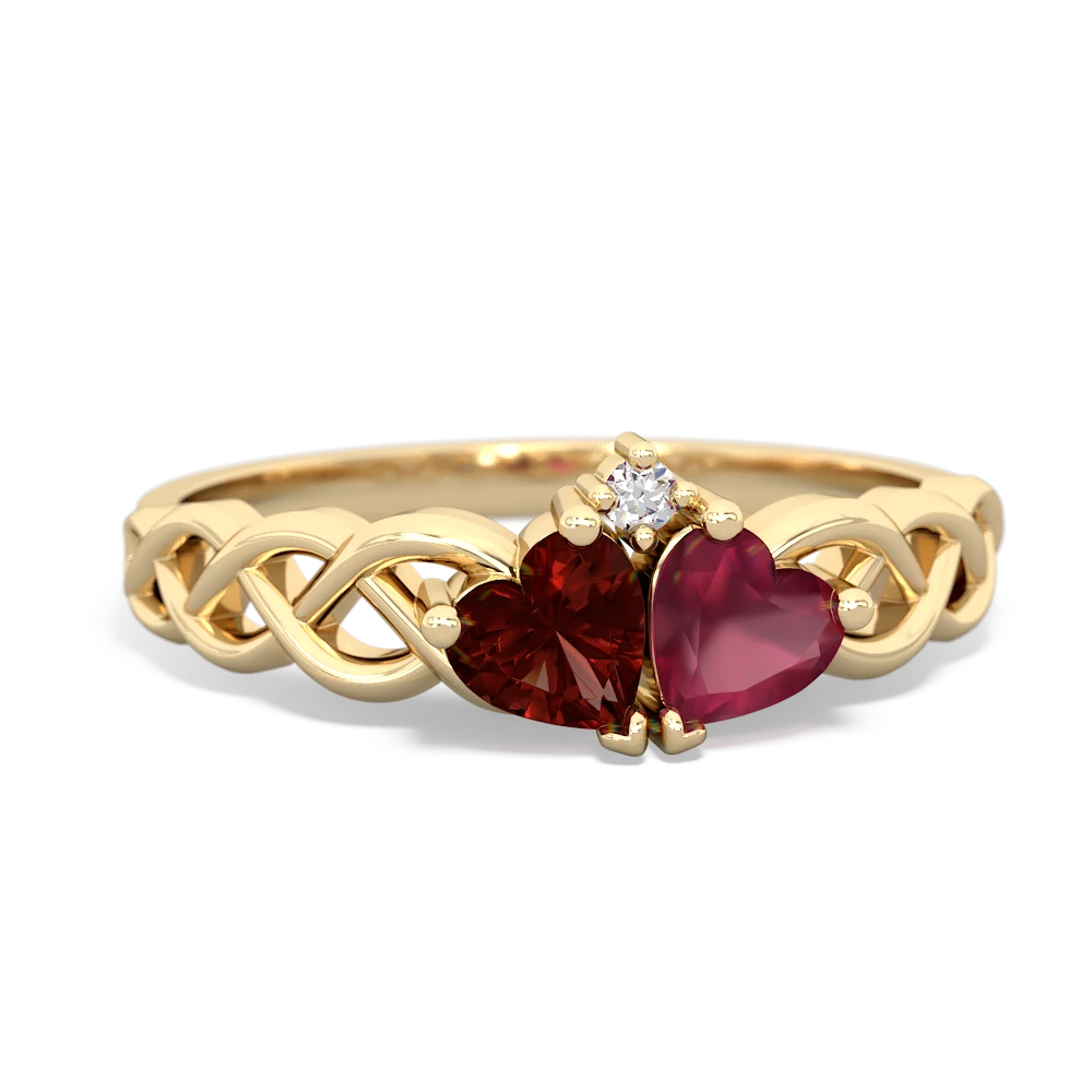 Garnet Heart To Heart Braid 14K Yellow Gold ring R5870