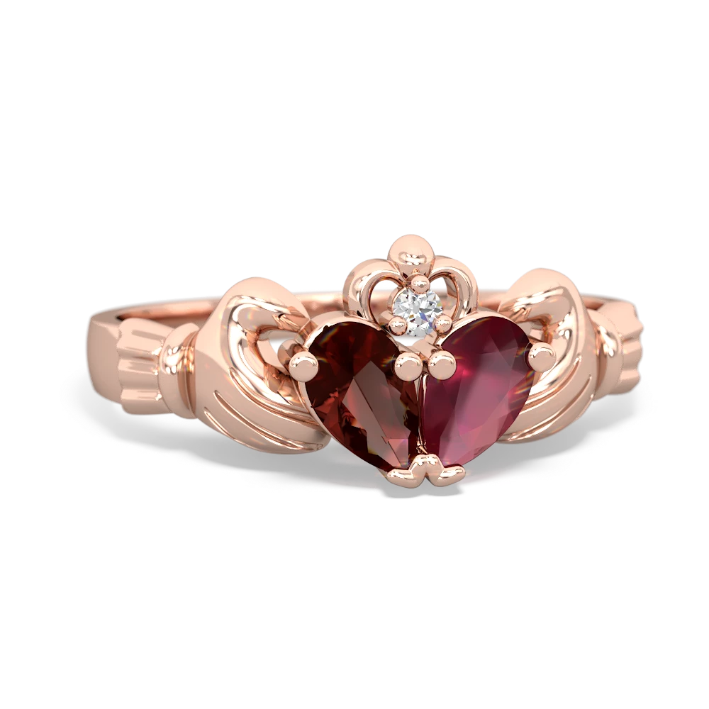 Garnet 'Our Heart' Claddagh 14K Rose Gold ring R2388