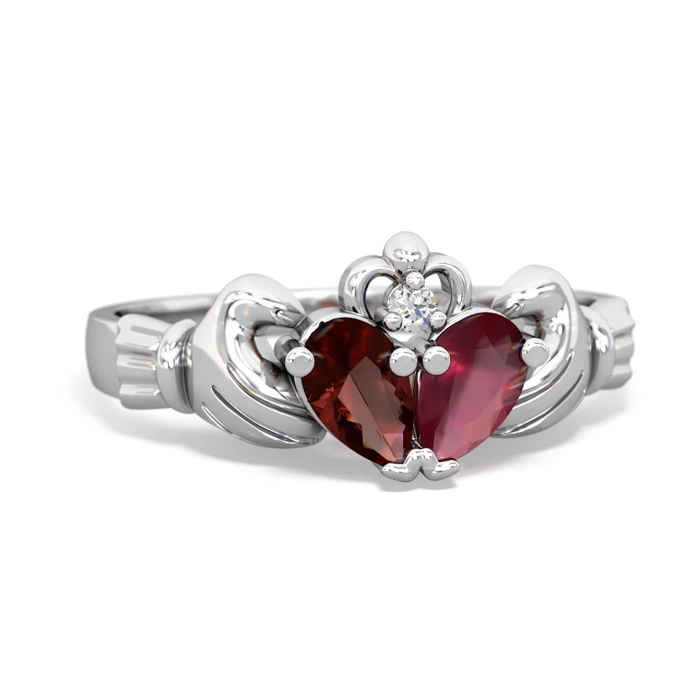 Garnet 'Our Heart' Claddagh 14K White Gold ring R2388