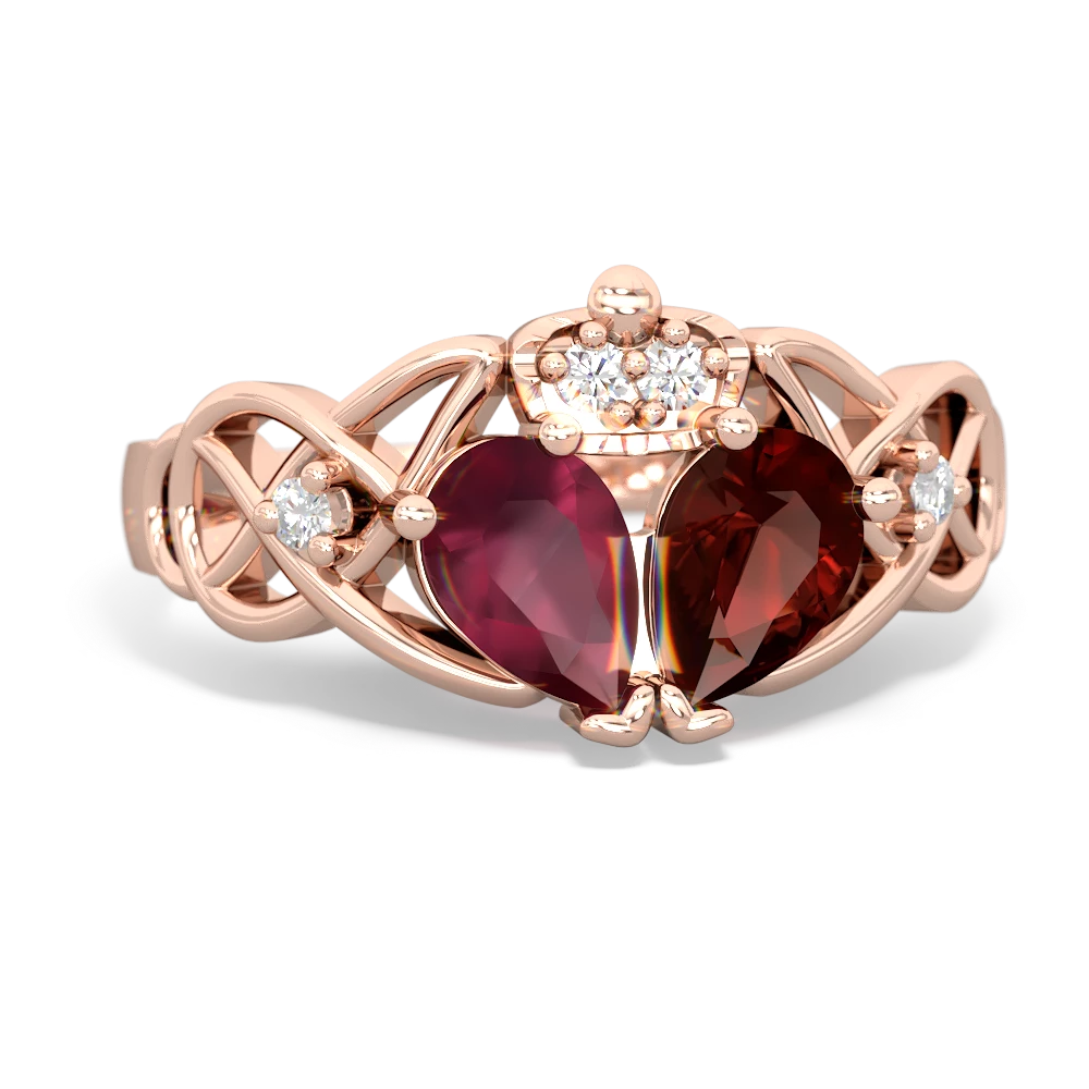 Garnet 'One Heart' Celtic Knot Claddagh 14K Rose Gold ring R5322